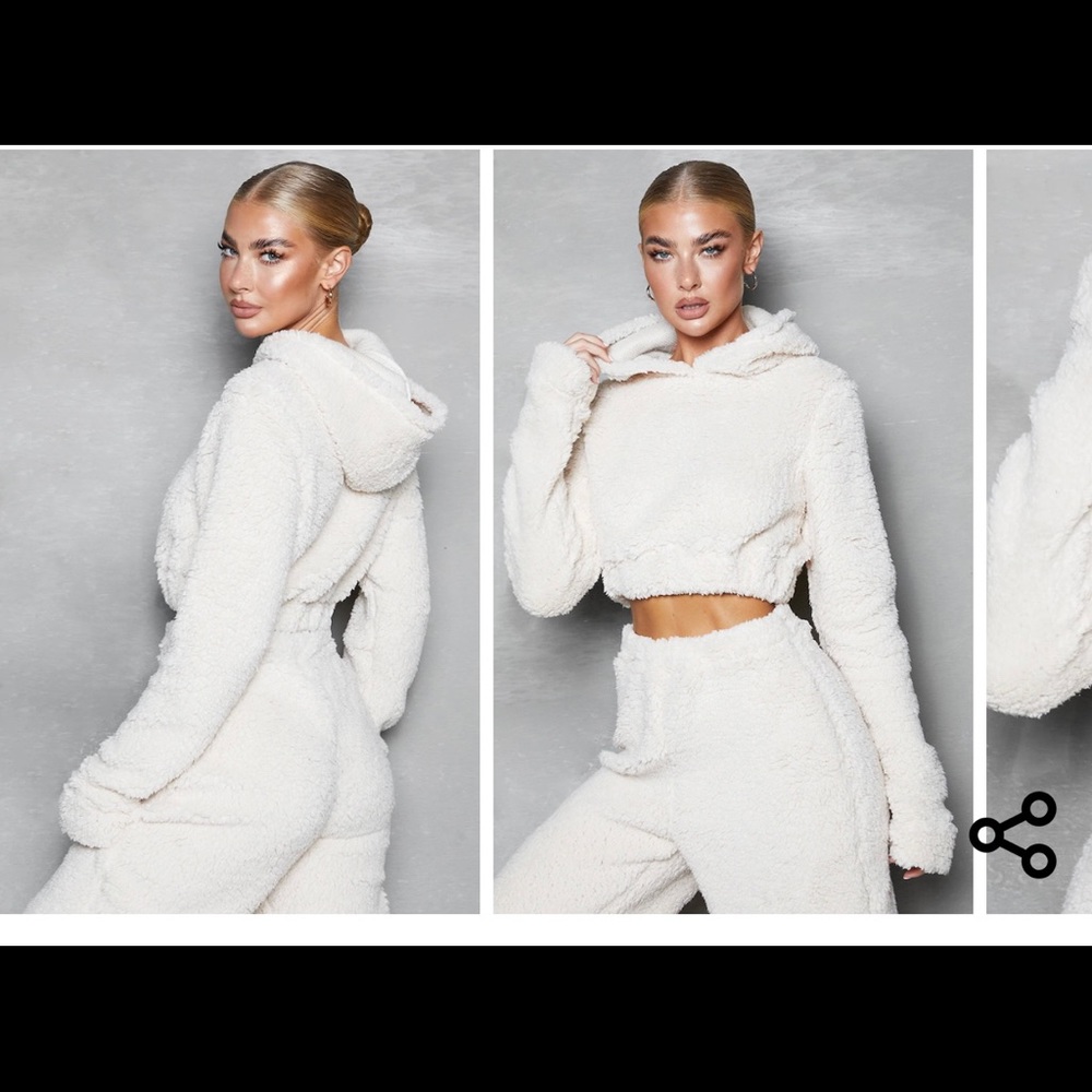 PLT Cream Soft Borg cropped hoodie & joggers set